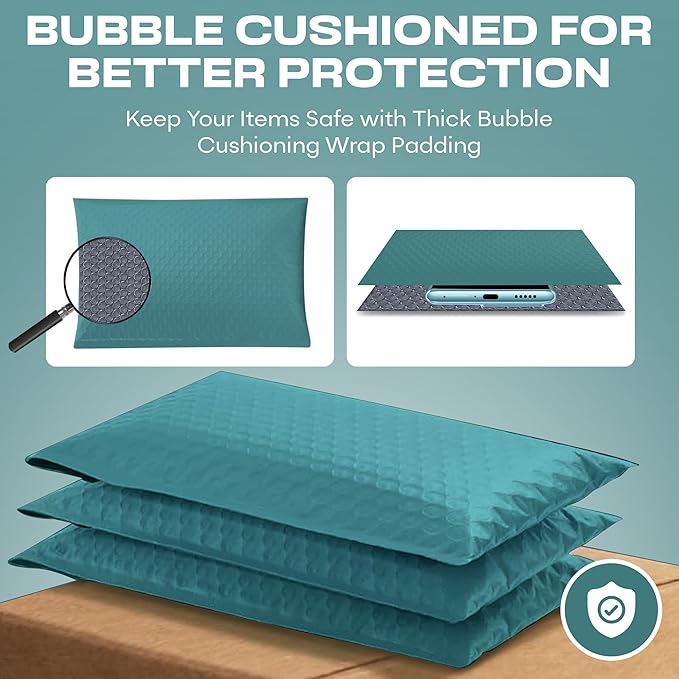 Green Small Bubble Mailers 4x8 Inch #000 | Thick Padded Poly Bubble Mailer Envelopes | 500 Pack Bulk | Trading Card Sports Card Shipping