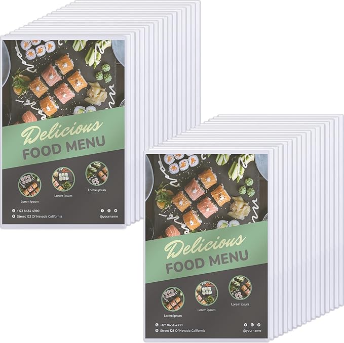 Henoyso 50 Pcs 11" x 17" Rigid Print Protectors, Heavy Duty Hard Plastic Sheet Page Protectors Crystal Menu Holder Clear Poster Sleeve Top Loading Frame for Magazine Photo Paper Poster Prints