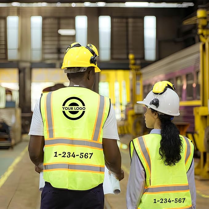 Custom Safety Vest with Logo Personalized High Visibility Vest Reflective for Men with Pockets Zipper Construction Workwear