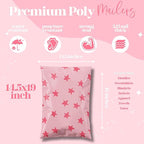 14.5x19 Designer Poly Mailer 100 Pack Heavy Duty Waterproof Self Seal Shipping Bags for Small Business Large Mailing Envelopes Bulk Tear Resistant Cute Packaging Seeing Stars Pink