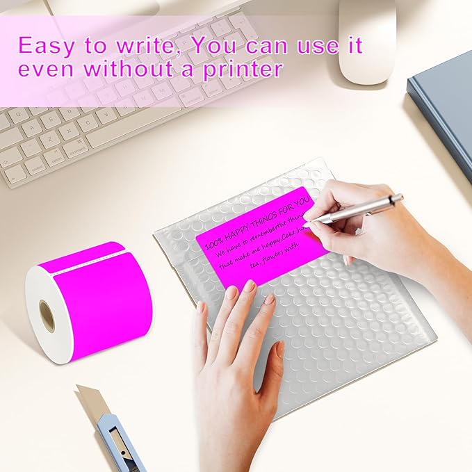 3 X 5 Inch Printable Waterproof Rectangle Color Coding Labels, 300 Per Roll Adhesive Color Coding Stickers for Bar-Codes, Address, Small Business Labeling, Fluorescent Purple