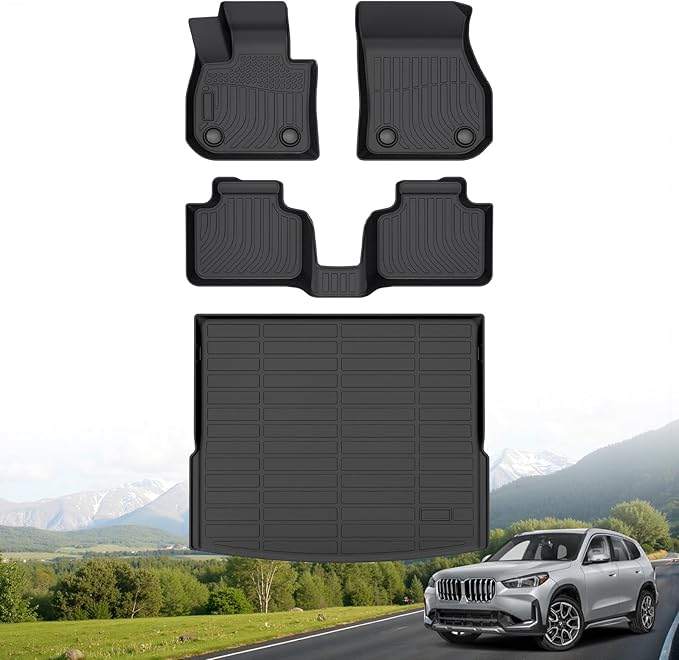 Hutisya-Floor Mats & Cargo Liner Set Fit for BMW X1 2023-2025 All Weather Protection Anti-Slip & Durable TPE Full Set Liners Automotive Accessories-Black
