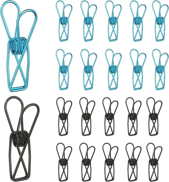 PATIKIL 50Pcs Paper Office Binder Clips, 1.26" Small Metal Wire Hollow Out Paper Clamps Long Tail Binder Clips for Photo Clothes Hanging Office Home Kitchen Food Package, Black/Blue