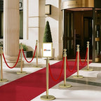 kaiyomi 6Pcs Stanchions Posts Velvet Ropes with Red Carpet and Sign Frame, Water or Sand-Fillable Base, Suitable for 8.5" x 11" A4 Paper Size Sign Frame for Red Carpet Party Decoration (Golden)