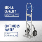 Strongway Continuous Handle Aluminum Hand Truck/Stair Skid Moving Dolly - 660-Lb. Capacity, 18in. Wide Toe Plate, 10in. Polyurethane Wheels, 54in. High