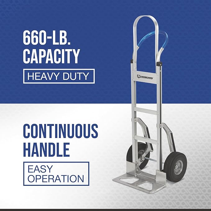 Strongway Continuous Handle Aluminum Hand Truck/Stair Skid Moving Dolly - 660-Lb. Capacity, 18in. Wide Toe Plate, 10in. Polyurethane Wheels, 54in. High