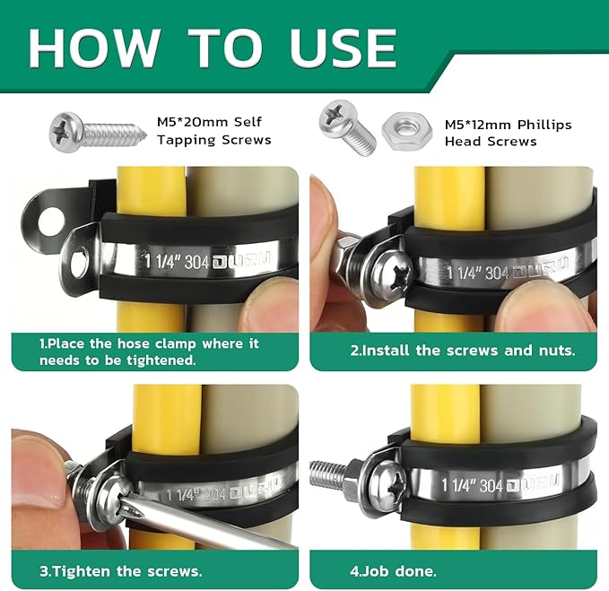 15PCS 5/8 Inch Cable Clamps with 35PCS Screws Assortment Kit 304 Stainless Steel Rubber Cushioned Insulated Cable Clamp, Automotive Wire Pipe Clamps(16mm)
