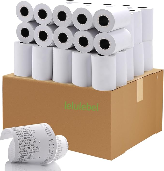 2 1/4 x 50 Thermal Receipt Paper Rolls, POS Cash Register Paper Rolls, BPA Free 2.25x50ft Long Per Thermal Paper Receipt 50 Rolls