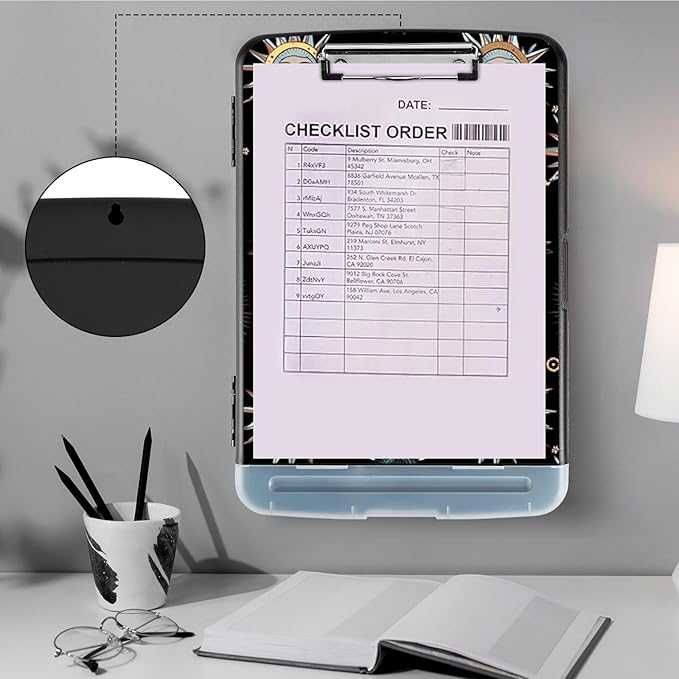 Clipboard with Storage,Storage Clipboard with Pen Holder,Heavy Duty Plastic Storage Clipboard with Low Profile Clip, Clipboard Folder, Teacher Must Haves, Office Supplies,Moon Suns