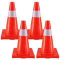 Traffic Safety Cones 18 Inch 4 Pack - Orange Road Parking Cones with Reflective Collars, Heavy Duty PVC Construction Cone Structurally Stable for Road Parking, Traffic Control, Driveway