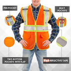 Custom Safety Vest with Logo Pockets High Visibility Reflective Vests Construction Security Workwear