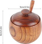 Wooden Salt Container with Lid and Spoon, Salt Cellar for Kitchen Countertop, Wood Spice Jar Keeper, Small Seasoning Box for Sugar or Pepper