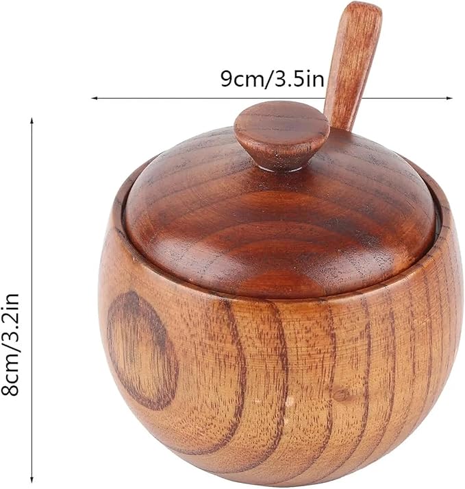 Wooden Salt Container with Lid and Spoon, Salt Cellar for Kitchen Countertop, Wood Spice Jar Keeper, Small Seasoning Box for Sugar or Pepper