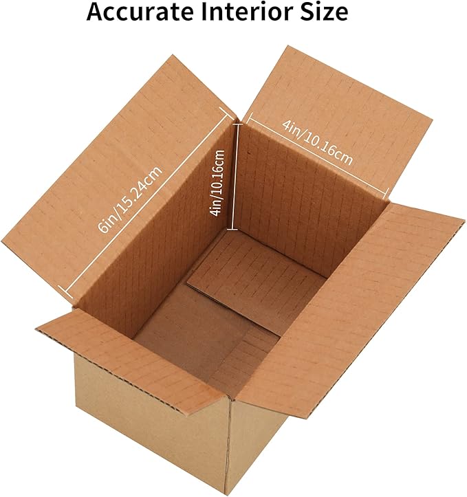 FARRAY Shipping Boxes 6x4x4 inches (Inner Size), 30 Pack Sturdy Kraft Corrugated Small Cardboard Boxes for Mailing Packing, Brown