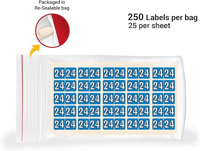2024 MINI Year Labels, Doctor Stuff 2024 Chart Stickers, Blue Color Coded, Colwell Jewel Tone Style, USA Made Year Stickers for End Tab File Folders, 250/Pack, 1 Package, 1/2" x 1" - Small Labels
