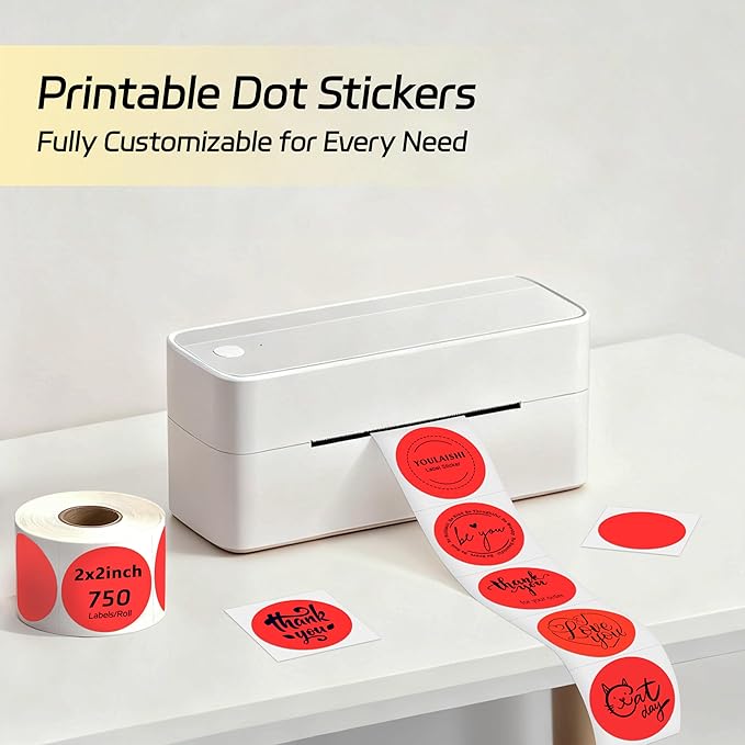 2 inch Dot Stickers Labels Circle Garage Sale Sticker 750Pcs Round Thermal Printer Stickers Printable Writable Price Labels for Yard Sale, Fluorescent Red