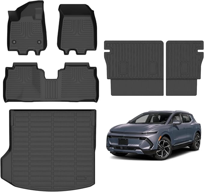 Hutisya-Floor Mats & Cargo Liner with Backrest Set Custom for Chevy Equinox EV 2024-2025 (Non Fuel) All Weather Protection Anti-Slip & Durable TPE Full Set Liners Automotive Accessories-Black