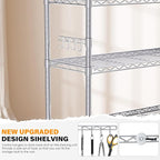 YNN Storage Shelves,1750Lbs 5 Tier Heavy Duty Metal Rolling Shelving Unit with Wheels & 8 Hooks, Adjustable Garage Wire Rack for Kitchen, Bathroom,Industrial,Pantry(36" W x 14" D x 72" H, Chrome)
