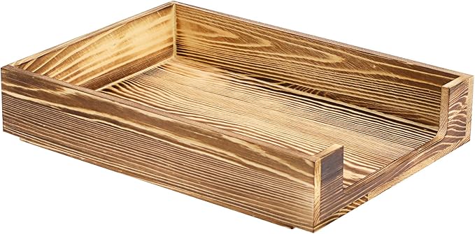BTSKY 1PC Vintage Wood Letter Tray with Anti-Slip Bars, Stackable A4 Paper Document File Organizer, Solid Wood Desktop Office Desk Storage Holder for Office and Home