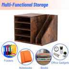 Wood Desk Organizer File Holder, Wooden Mail Organizer Countertop with Adjustable Compartments, Desktop File Organizer Paper Sorter for Home, Office and School, Envelope Organizer, Brown