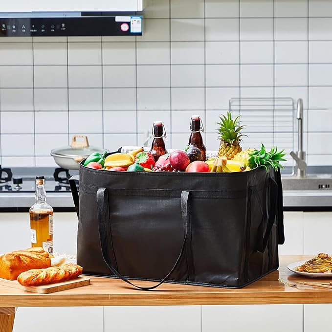Maxcheck 4 Pcs Insulated Bags for Food Delivery XXXL Large Capacity Hot Grocery Tote Bag Reusable Warming Pizza Catering Carrier for Commercial Travel Lunch Shopping Gifts (Black)