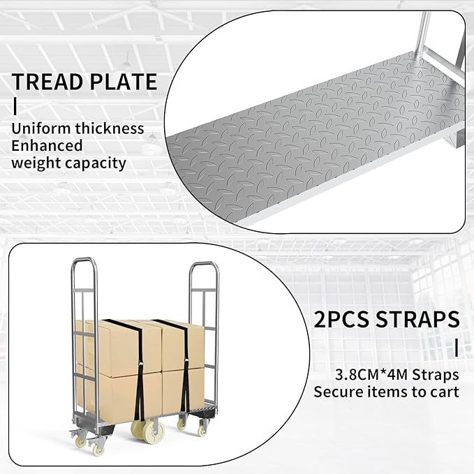 U-Boat Platform Truck Cart, 16 x 48 Inch Narrow Aisle Flatbed Truck w/6PCS Wheel Caster 2000LBS Weight Capacity Heavy Duty Platform Dolly with Removable Handles for Warehouse, Storage Room