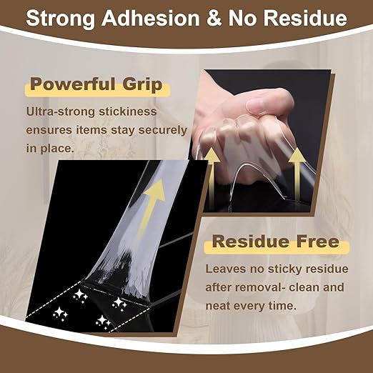 Double Sided Tape Heavy Duty, Nano Double Sided Adhesive Tape, Clear Mounting Tape Picture Hanging Adhesive Strips (2 Rolls, Total 20FT), Weatherproof for Indoor or Outdoor