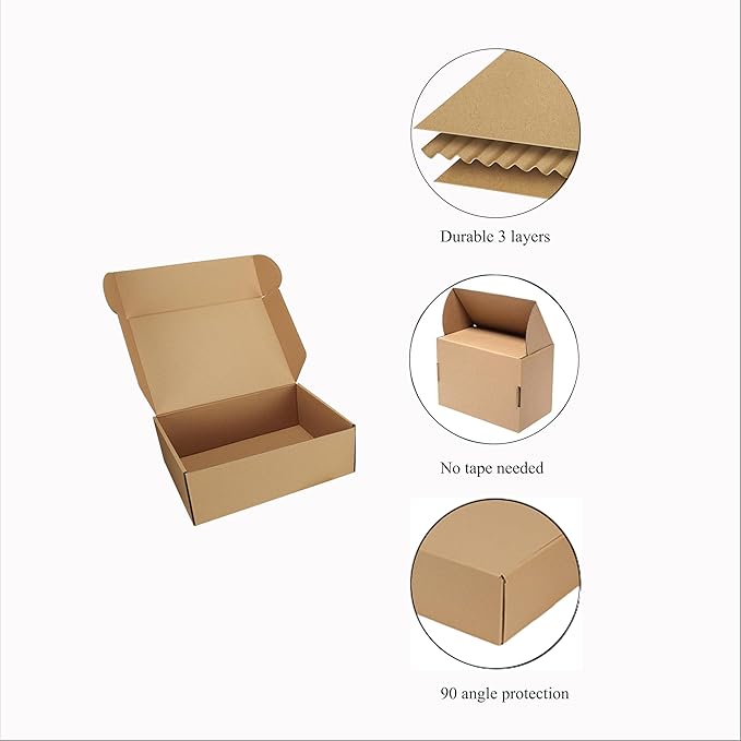Shipping Boxes Corrugated Cardboard Mailer Boxes Literature Mailer for Packaging Small Business Craft Gifts Giving Products (Brown, 12x9x4)