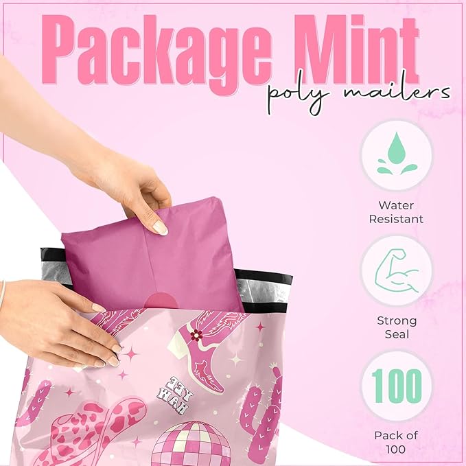 10x13 Poly Mailers – Disco Cowgirl – Waterproof, Tear-Resistant Shipping Bags with Adhesive Seal – 100 Pack – Package Mint