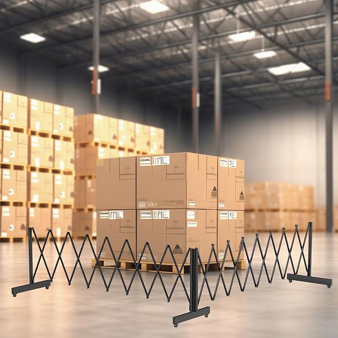 16 FT Industrial Metal Expandable Barricade，Retractable Traffic Fence with Casters, Folding Security Gate，Portable Barricade Gate for Construction Area, Traffic Control, Cordon(Black）