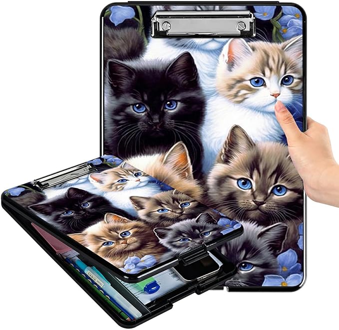A4 Clipboards,Folder Clipboard with Storage Cute Cat Heavy Duty Clip Boards Waterproof Nursing Plastic File Folder Storage Box Clipboard Case for Teacher,Doctor,Office