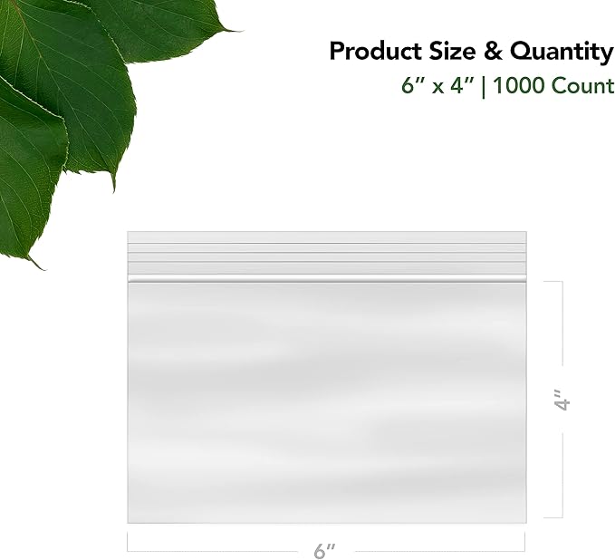 6 x 4 Inch Resealable Plastic Snack Bags 1000 Pack — Clear Reclosable Bags with Zipper Seal for Treats, Small Food Storage, Crafts, Party Favors
