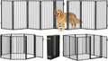 Metal Freestanding Dog Gates with Door for Outdoor Indoor,160'' Extra Wide 32'' Tall Free Standing Dog Gate for Doorways,Large Openings,Deck,Yard,Porch,Foldable Pet Fence(Black,8 Panels)