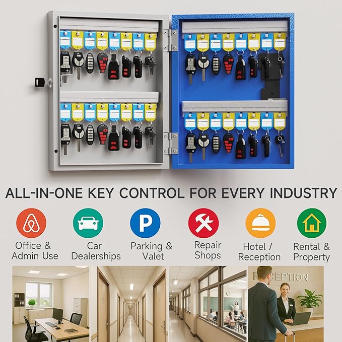 WeHere 32 Key Lock Box Wall Mount, APP Bluetooth/OTP/Wi-Fi/Fixed Code/Key Unlock, Smart Key Cabinet with Tag, Key Organizer Holder box with Management Directory for School, Office, Realtor, Hotel