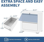 2 Drawer File Cabinet with Lock, White Metal Lateral Filing Cabinets for Home Office, Heavy Duty Steel Horizontal Locking Storage Cabinet for Legal/Letter/A4 Size File, Assembly Required