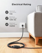[UL Listed] Cable Matters 2-Pack 16 AWG Heavy Duty 13A Short Power Extension Cord - 1ft, 3 Prong Power Cord Extension, NEMA 5-15P to NEMA 5-15R, Black