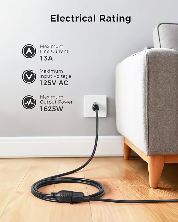 [ETL Listed] Cable Matters 2-Pack 16 AWG Heavy Duty 13A Power Extension Cord - 15ft, 3 Prong Power Cord Extension, NEMA 5-15P to NEMA 5-15R, Black