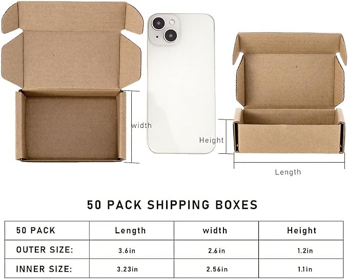Ellbest 50pcs Kraft Brown Box 1.5mm Thick Cardboard Boxes, 3.6 x 2.6 x 1.2 inches Foldable Kraft Brown Box for Stationery, Pins, Mini Ornaments, Small Shipping Boxes