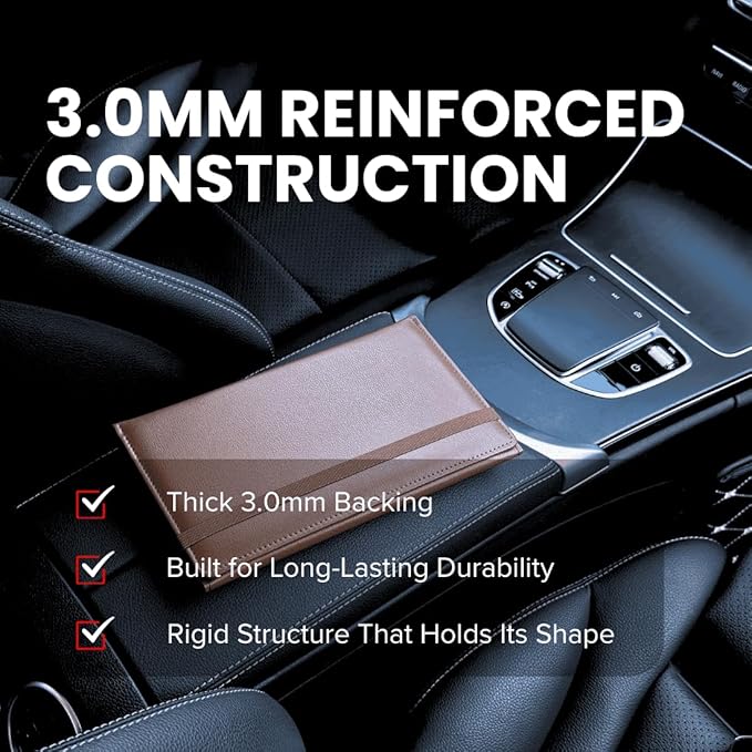 LINTRU Car Registration and Insurance Holder Trifold, Oversized Fit with Reinforced Construction, Matte PU Leather Vehicle Glove Box Organizer for Documents, Car Accessories for Men and Women