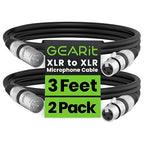 GEARit XLR Male to Female Microphone Cable (3 Feet, 2-Pack) 3-Pin Balanced Shielded Mixer, Recording Studio, Podcast - Black