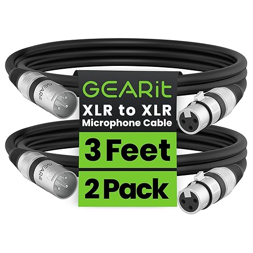 GEARit XLR Male to Female Microphone Cable (3 Feet, 2-Pack) 3-Pin Balanced Shielded Mixer, Recording Studio, Podcast - Black