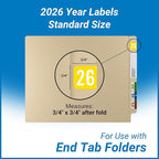 2026 Year Stickers, Doctor Stuff 2026 Chart Stickers, Yellow Color Coded, STS/SFI Style, USA Made Year Labels for End Tab File Folders, 500/Roll, 1 Roll, 3/4" x 1-1/2"