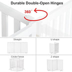 36" Height Extra Tall Freestanding Pet Gate, Solid Wood Folding Safety Fence Wooden Dog Gate with 2 PCs Support Feet Ideal for Stairs, Doorways, Halls, Kitchens, Heavy Duty Gates, 3 Panels, White