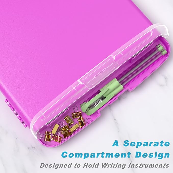 Rimilak Plastic Clipboard with Storage, 8.5 x 11 High Capacity Folio Nursing Case with Pen Holder, Size 14.2 x 9.6 x 1.2″ Folder Side-Opening for Classroom, Teacher, Smooth Writing, Magenta