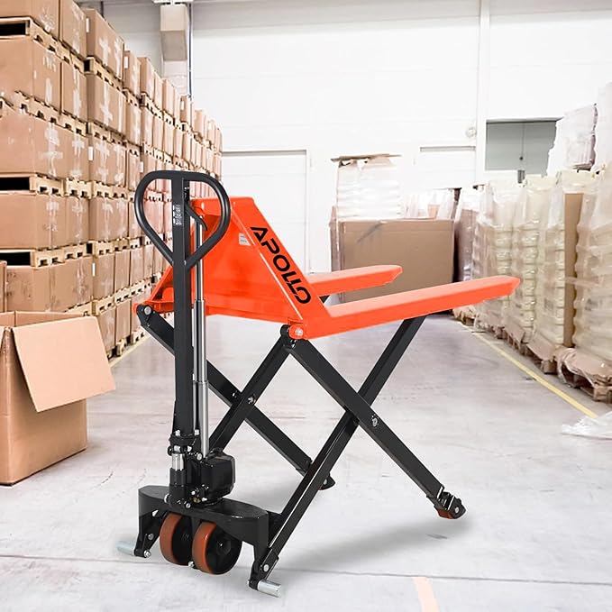 APOLLO Manual Scissor Pallet Jack High Lift Hand Truck 2200lbs Capacity 45" Lx21 W Fork Size for Material Handling Only Suitable for Open-Bottom Pallets