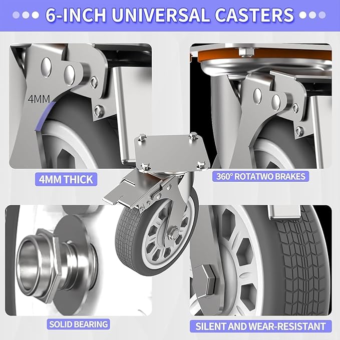 Heavy Duty Lumber Drywall Dolly, Steel Panel Truck Cart Platform Truck, 6" Swivel Brake Casters, 3 Side Handrails, Hold up to 2000lbs (39" x 24")