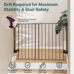 Cumbor 29.2–43" Baby Gate for Stairs, Wall-Mounted (Drill Required), Expandable No Bottom Bar Dog Gate, Auto Close Extra Wide Walk Thru, Pet & Toddler Proof Gate, Top & Bottom of Stairways (Brown)