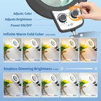 HITTI 12X Magnifying Glass with Light, 2025 New Upgrade Infinite Color and Stepless Dimming Desk Large Lamp & Clamp, 2-in-1 LED Hands Free Lighted Magnifier Stand for Crafting Hobby Soldering Reading