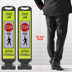 2 Pack 43" x 9.6" inch Double Sided Pedestrian Crosswalk Sign, 21.8" x 9.6" x 4" Durable HDPE Water Filled Base, Portable High Visibility Reflective Traffic Safety Parking STOP Signs (Yellow Green-2Pack)