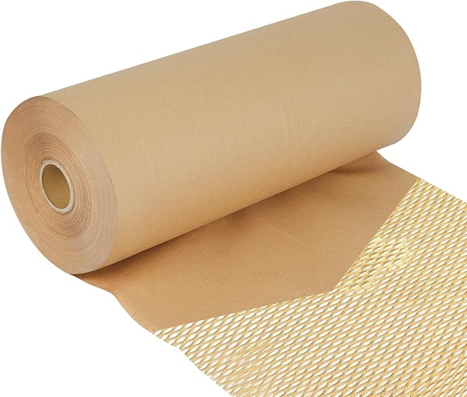 Honeycomb Packing Paper Roll - 19.68'' x 820ft, 200 Fragile Stickers Included | Wine Box, Artwork & Glassware Protector | Heavy-Duty Cushioning Wrap for Shipping, Moving & Gift Packaging